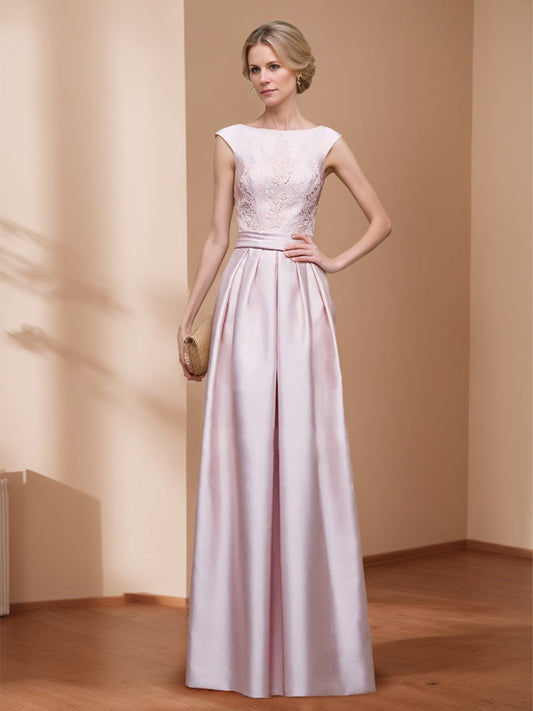 A-Line/Princess Boat Neck Sleeveless Long Mother of the Bride Dresses with Appliques