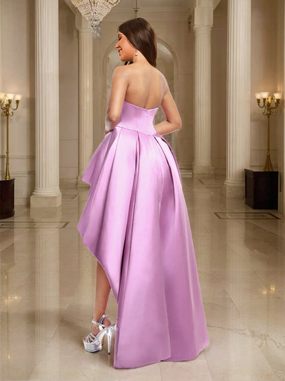 Ball-Gown/Princess Strapless Asymmetrical Ruffle Satin Formal Dresses