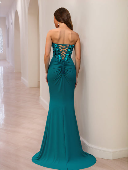 Trumpet/Mermaid Sweetheart Beading Sequins Long Formal Dresses with Split Side
