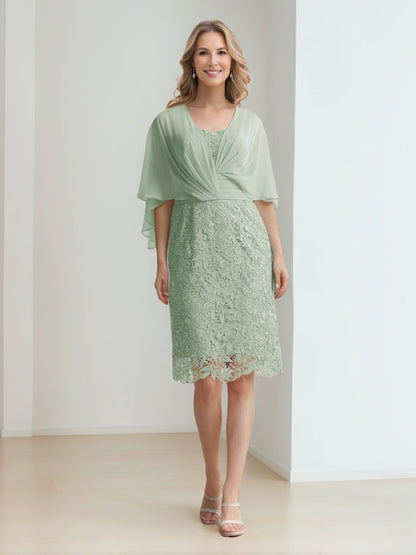 Sheath/Column Scoop Knee-Length Mother of the Bride Dresses with Ruffles & Appliques