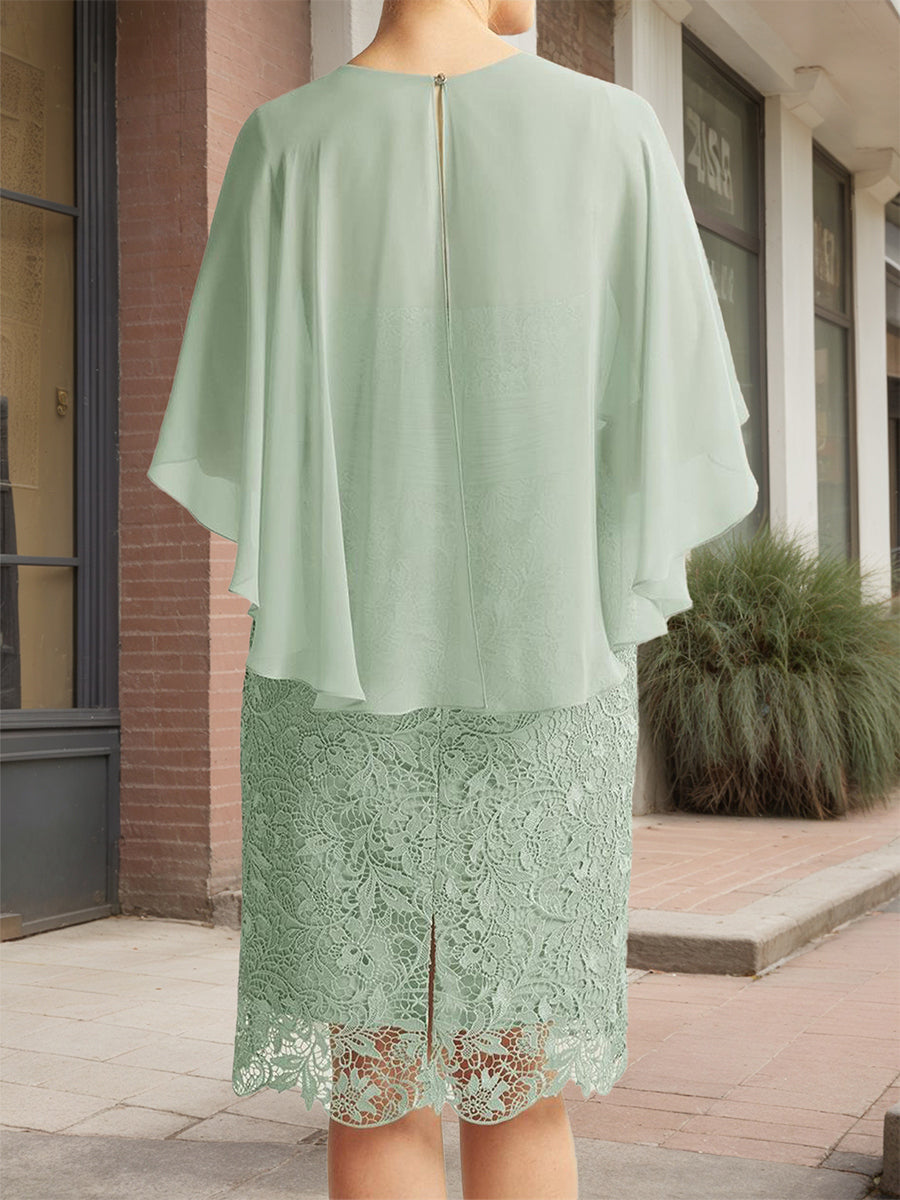 Sheath/Column Scoop Knee-Length Mother of the Bride Dresses with Ruffles & Appliques