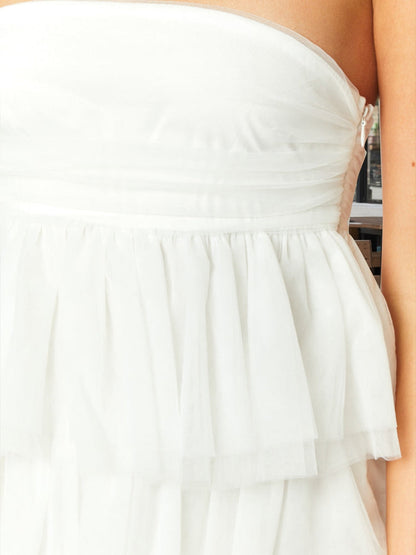 A-Line/Princess Strapless Layered Ruffle Tulle Mini Dresses Short Semi Formal Dresses