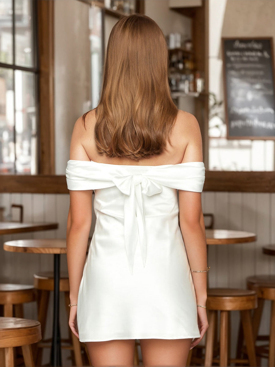 A-Line/Princess Off-the-Shoulder Short/Mini Elegant Semi Formal Dresses with Bow