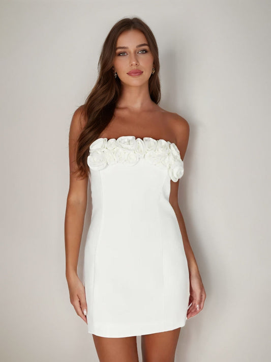 Sheath/Column Strapless Rose Mini Dresses Short Semi Formal Dresses