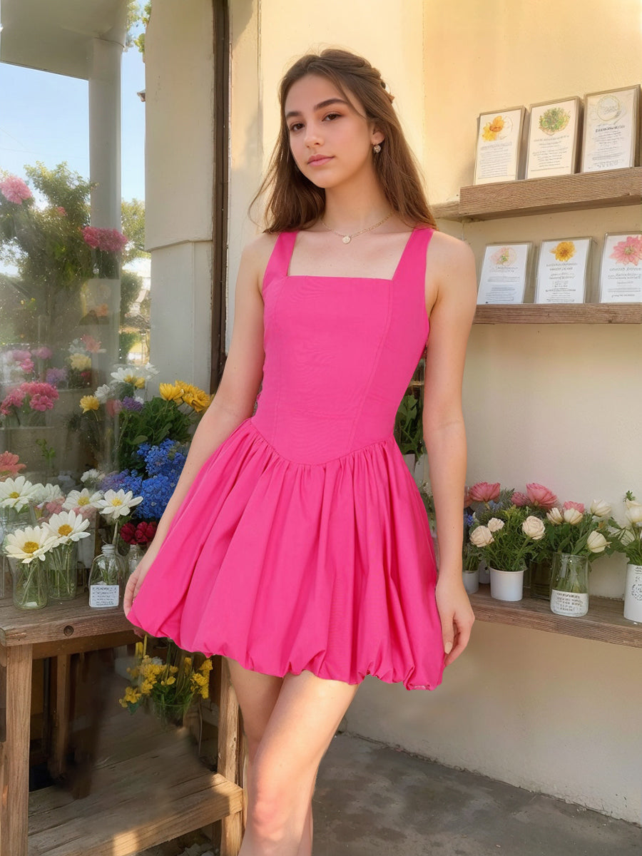 A-Line/Princess Square Neck Sleeveless Short Pleated Semi Formal Dresses
