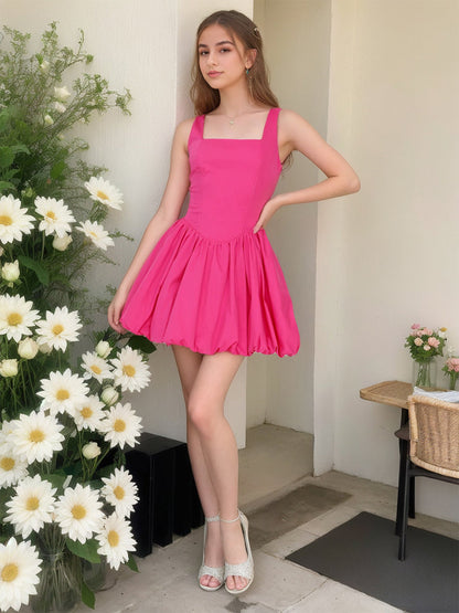 A-Line/Princess Square Neck Sleeveless Short Pleated Semi Formal Dresses