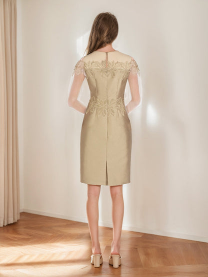 Sheath/Column Illusion Crew Neck Knee-Length Mother of the Bride Dresses with Appliques