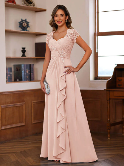 A-Line/Princess Sweetheart Short Sleeves Mother of the Bride Dresses with Appliques & Ruffles