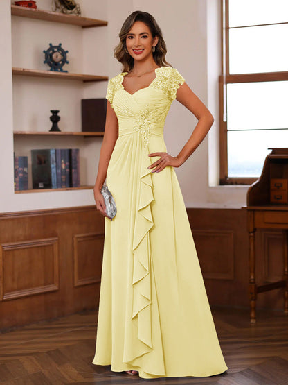 A-Line/Princess Sweetheart Short Sleeves Mother of the Bride Dresses with Appliques & Ruffles