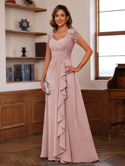A-Line/Princess Sweetheart Short Sleeves Mother of the Bride Dresses with Appliques & Ruffles