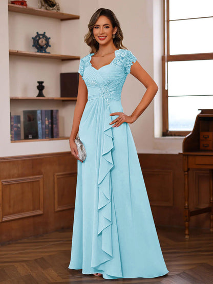 A-Line/Princess Sweetheart Short Sleeves Mother of the Bride Dresses with Appliques & Ruffles