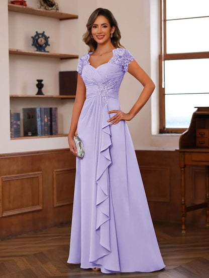 A-Line/Princess Sweetheart Short Sleeves Mother of the Bride Dresses with Appliques & Ruffles