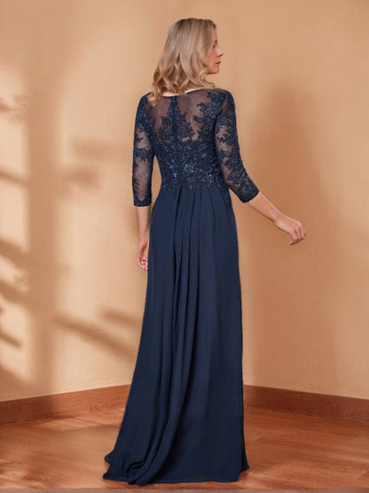 A-Line/Princess Scoop 3/4 Sleeves Appliques Mother of the Bride Dresses with Ruffles
