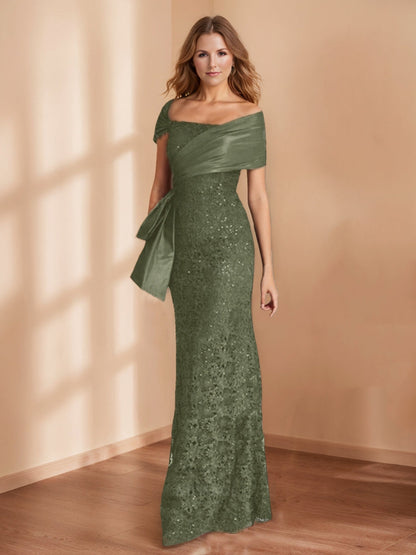 Sheath/Column Off the Shoulder Lace Mother of the Bride Dresses with Cape