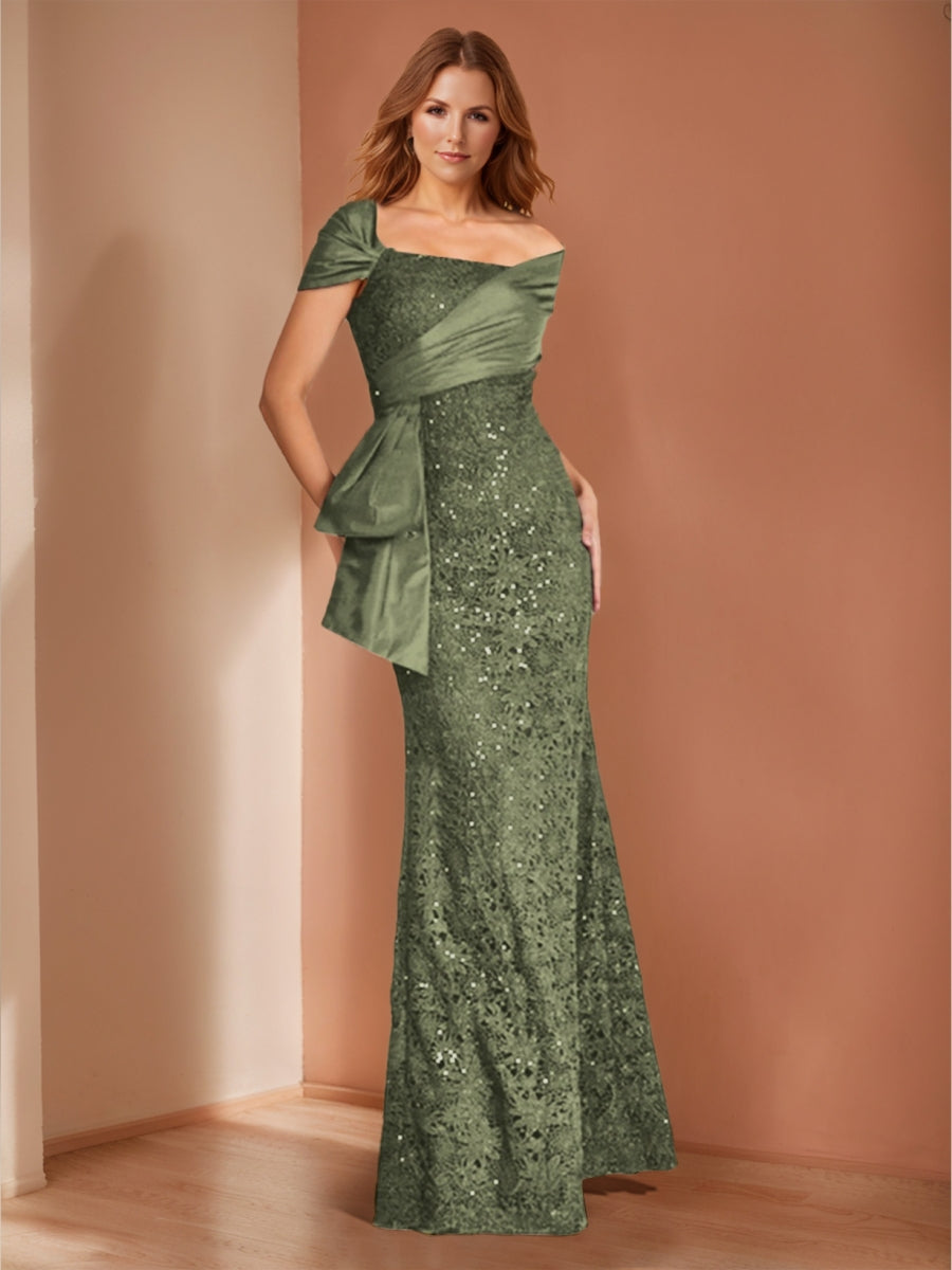 Sheath/Column Off the Shoulder Lace Mother of the Bride Dresses with Cape