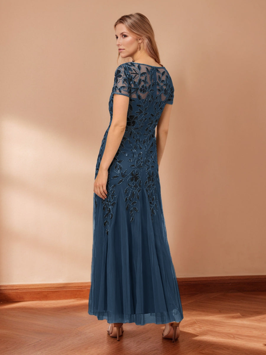 Sheath/Column Scoop Short Sleeves Beaded Mother of the Bride Dresses with Sequins