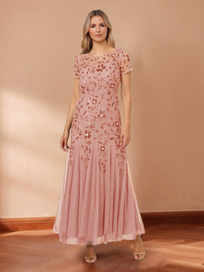 Sheath/Column Scoop Short Sleeves Beaded Mother of the Bride Dresses with Sequins