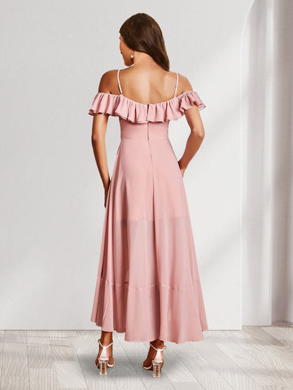 A-Line/Princess Off-the-Shoulder Asymmetrical Ruffle Chiffon Bridesmaid Dresses