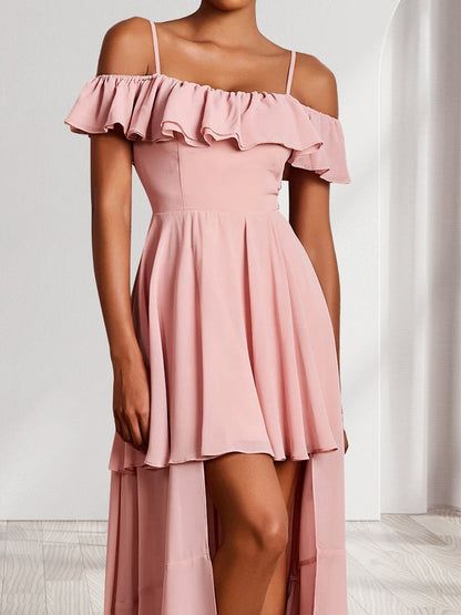 A-Line/Princess Off-the-Shoulder Asymmetrical Ruffle Chiffon Bridesmaid Dresses