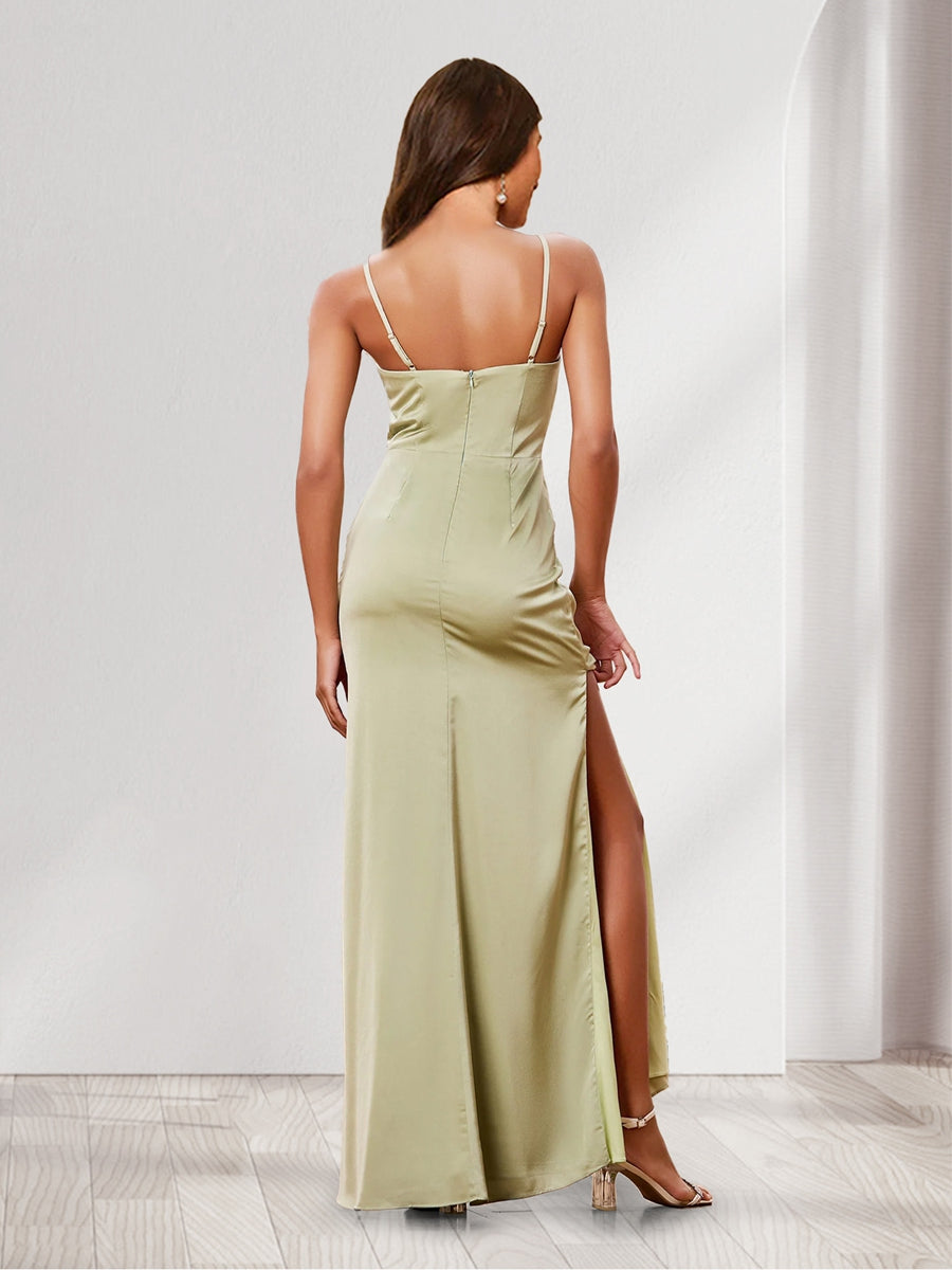 Sheath/Column V-Neck Sleeveless Wedding Guest Dresses with Bow & Split Side