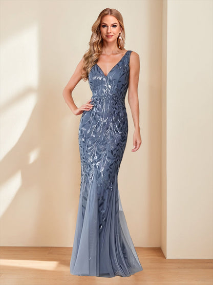 Mermaid/Trumpet V-Neck Sleeveless Mother of the Bride Dresses with Appliques