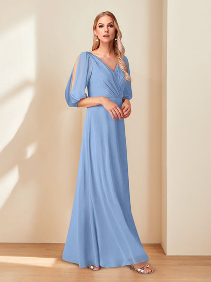 A-Line/Princess V-Neck Half Sleeves Chiffon Mother of the Bride Dresses