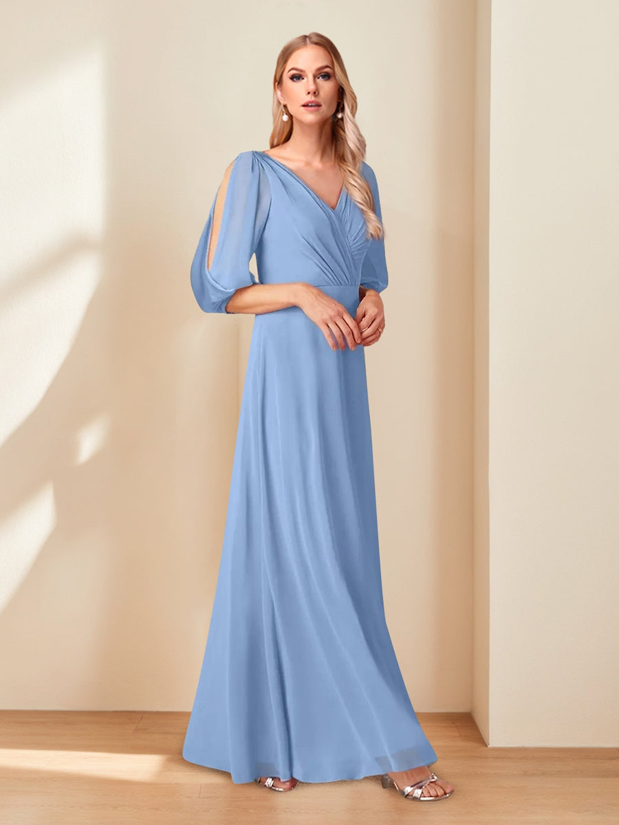 A-Line/Princess V-Neck Half Sleeves Chiffon Mother of the Bride Dresses