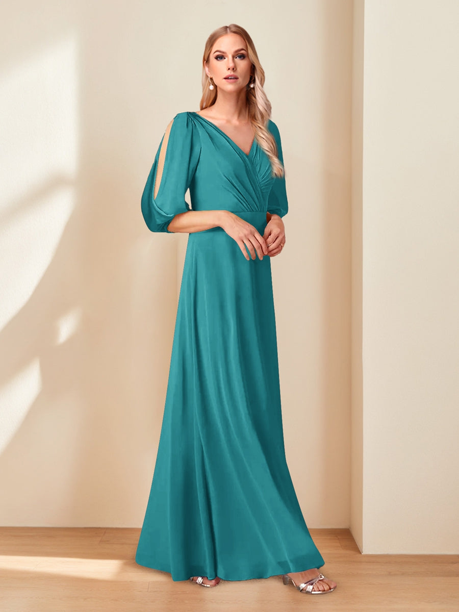 A-Line/Princess V-Neck Half Sleeves Chiffon Mother of the Bride Dresses
