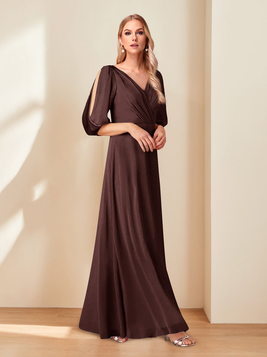 A-Line/Princess V-Neck Half Sleeves Chiffon Mother of the Bride Dresses