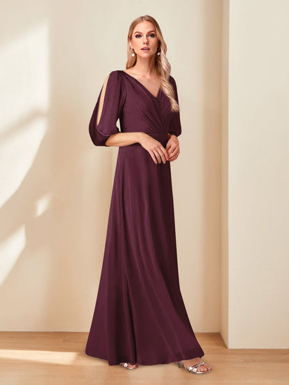 A-Line/Princess V-Neck Half Sleeves Chiffon Mother of the Bride Dresses