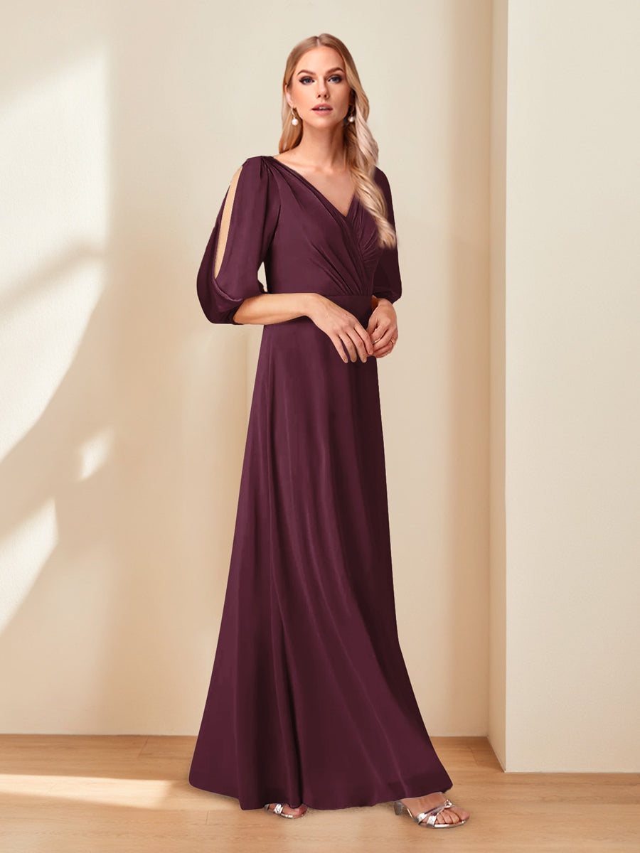 A-Line/Princess V-Neck Half Sleeves Chiffon Mother of the Bride Dresses