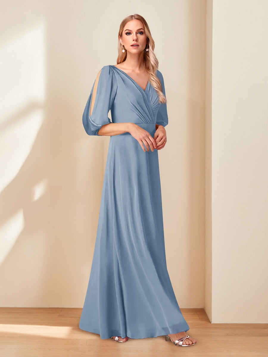 A-Line/Princess V-Neck Half Sleeves Chiffon Mother of the Bride Dresses