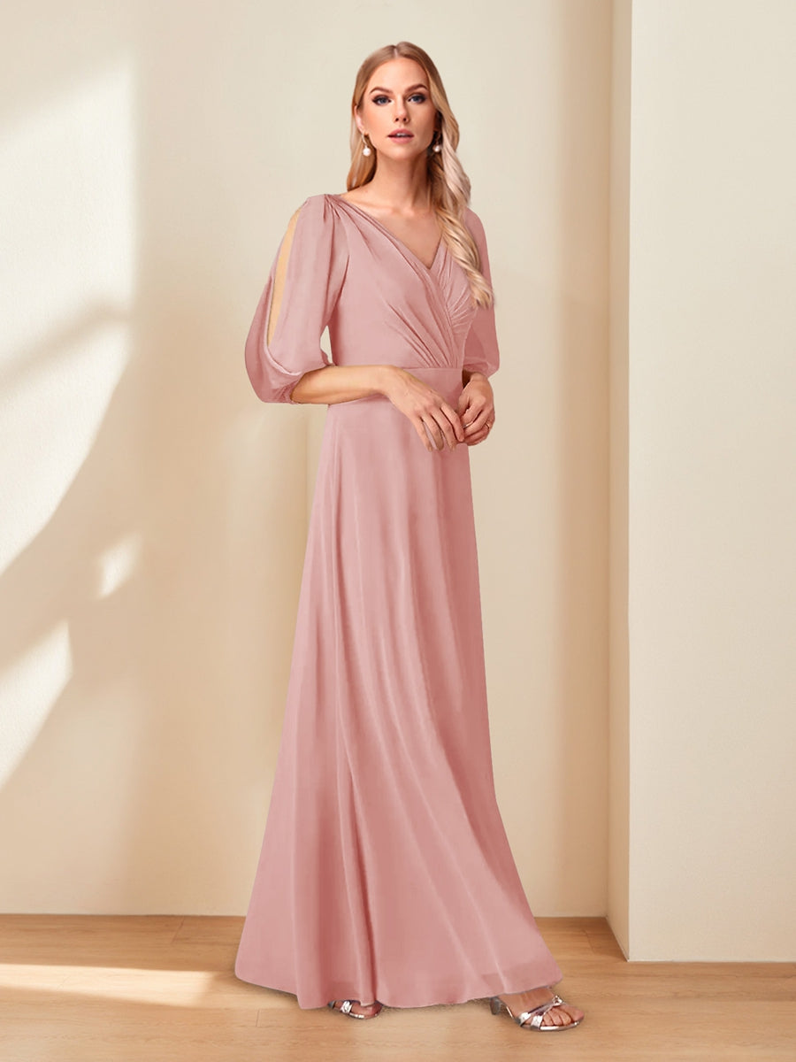 A-Line/Princess V-Neck Half Sleeves Chiffon Mother of the Bride Dresses