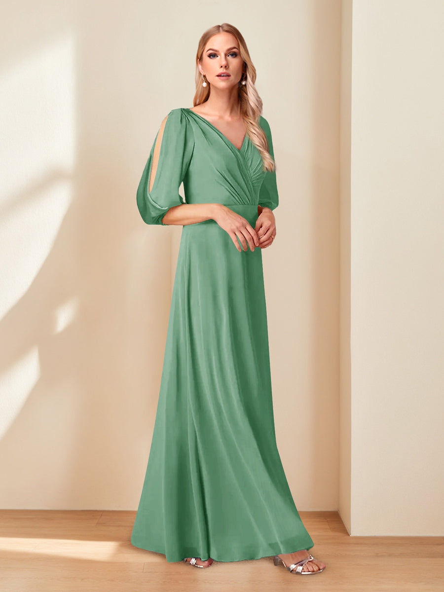 A-Line/Princess V-Neck Half Sleeves Chiffon Mother of the Bride Dresses