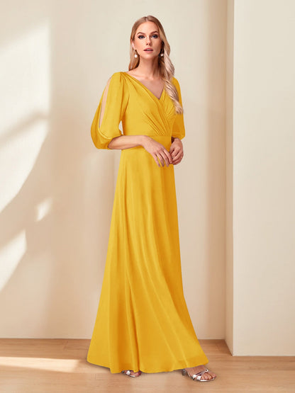 A-Line/Princess V-Neck Half Sleeves Chiffon Mother of the Bride Dresses