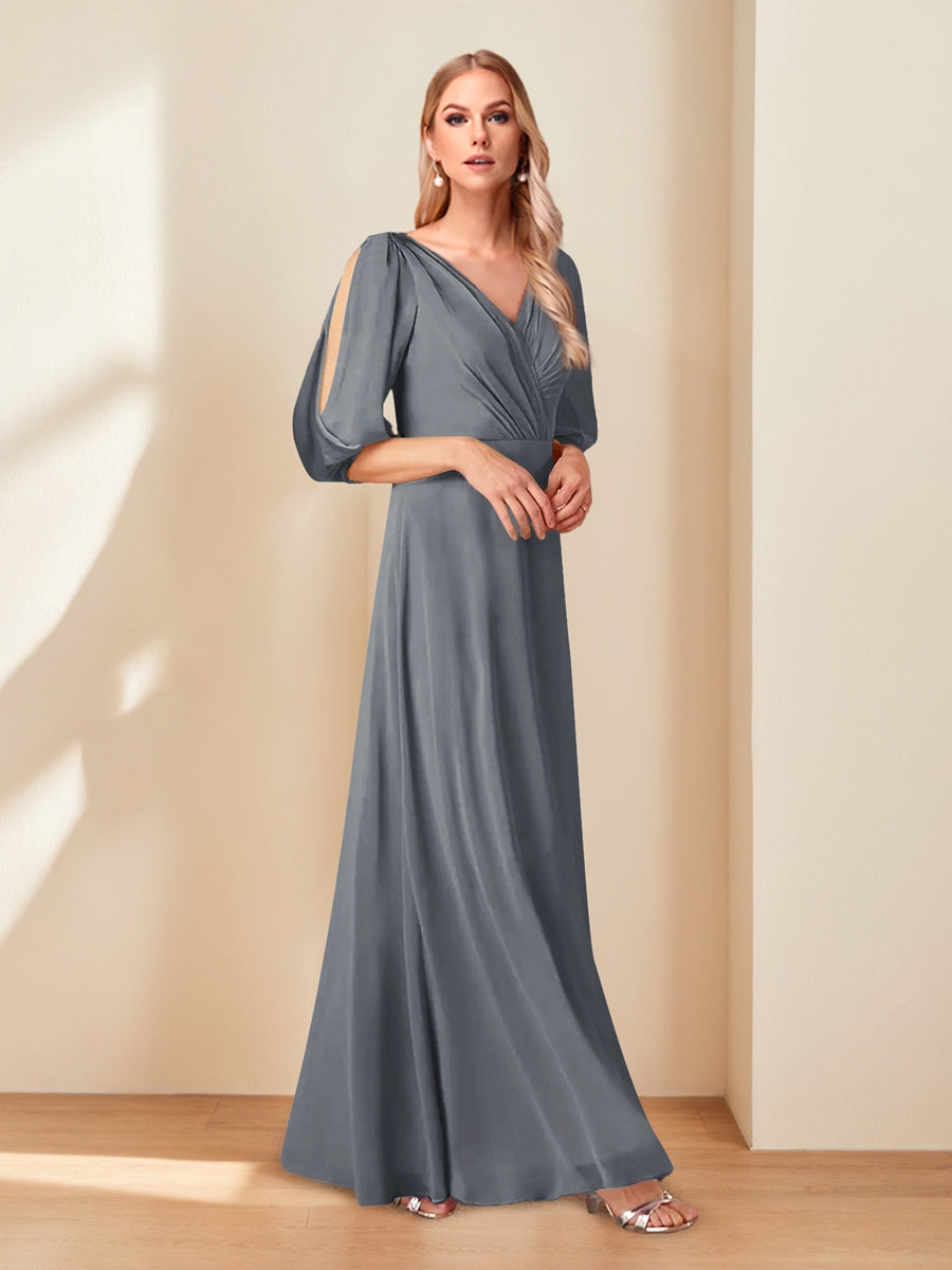 A-Line/Princess V-Neck Half Sleeves Chiffon Mother of the Bride Dresses