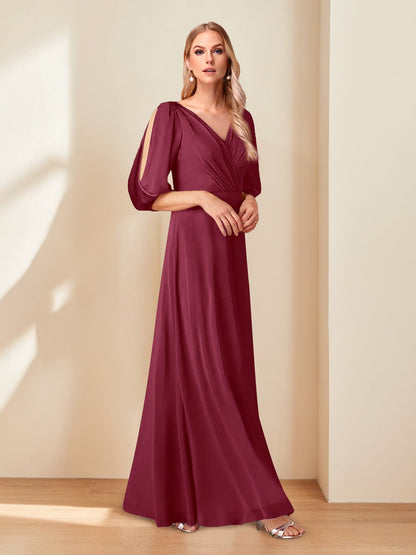 A-Line/Princess V-Neck Half Sleeves Chiffon Mother of the Bride Dresses