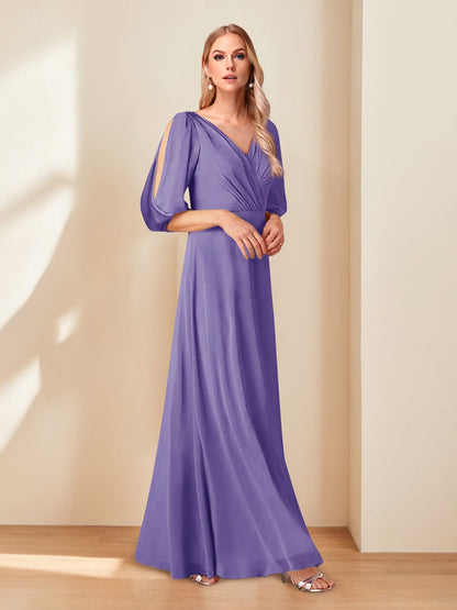 A-Line/Princess V-Neck Half Sleeves Chiffon Mother of the Bride Dresses