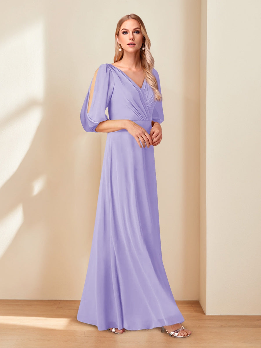 A-Line/Princess V-Neck Half Sleeves Chiffon Mother of the Bride Dresses