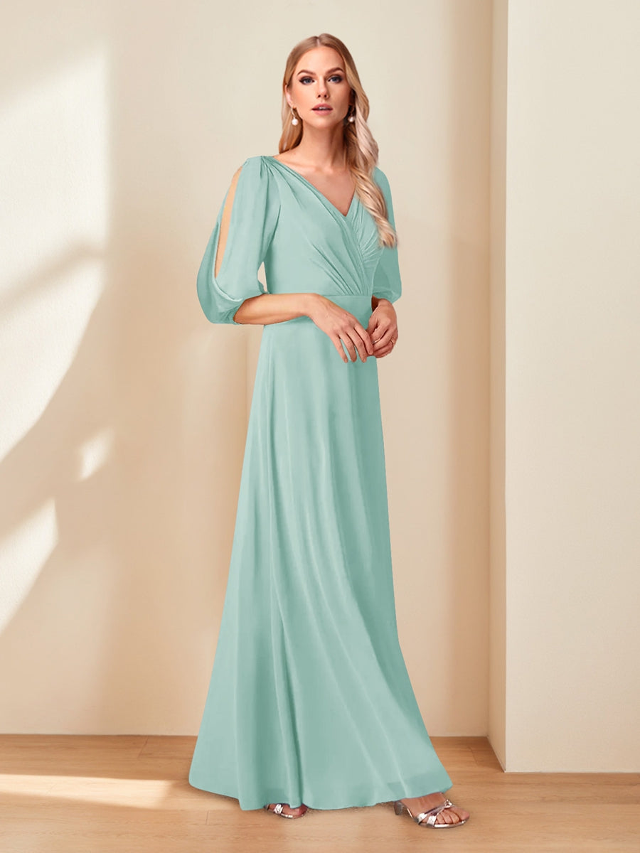A-Line/Princess V-Neck Half Sleeves Chiffon Mother of the Bride Dresses