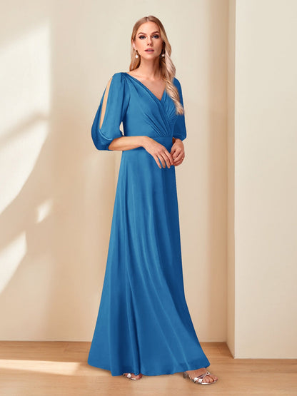 A-Line/Princess V-Neck Half Sleeves Chiffon Mother of the Bride Dresses