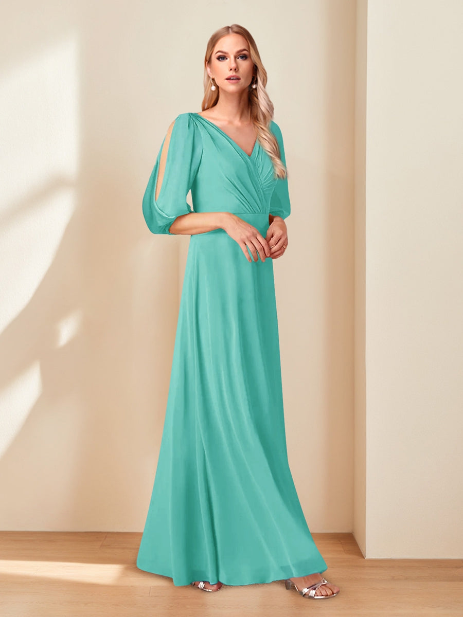 A-Line/Princess V-Neck Half Sleeves Chiffon Mother of the Bride Dresses