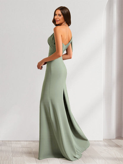Sheath/Column Asymmetrical One-Shoulder Ruched Long Bridesmaid Dresses