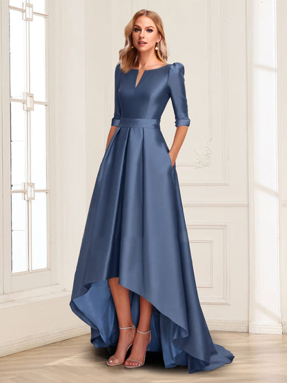 A-Line/Princess V-Neck 1/2 Sleeves Asymmetrical Mother of the Bride Dresses with Pockets