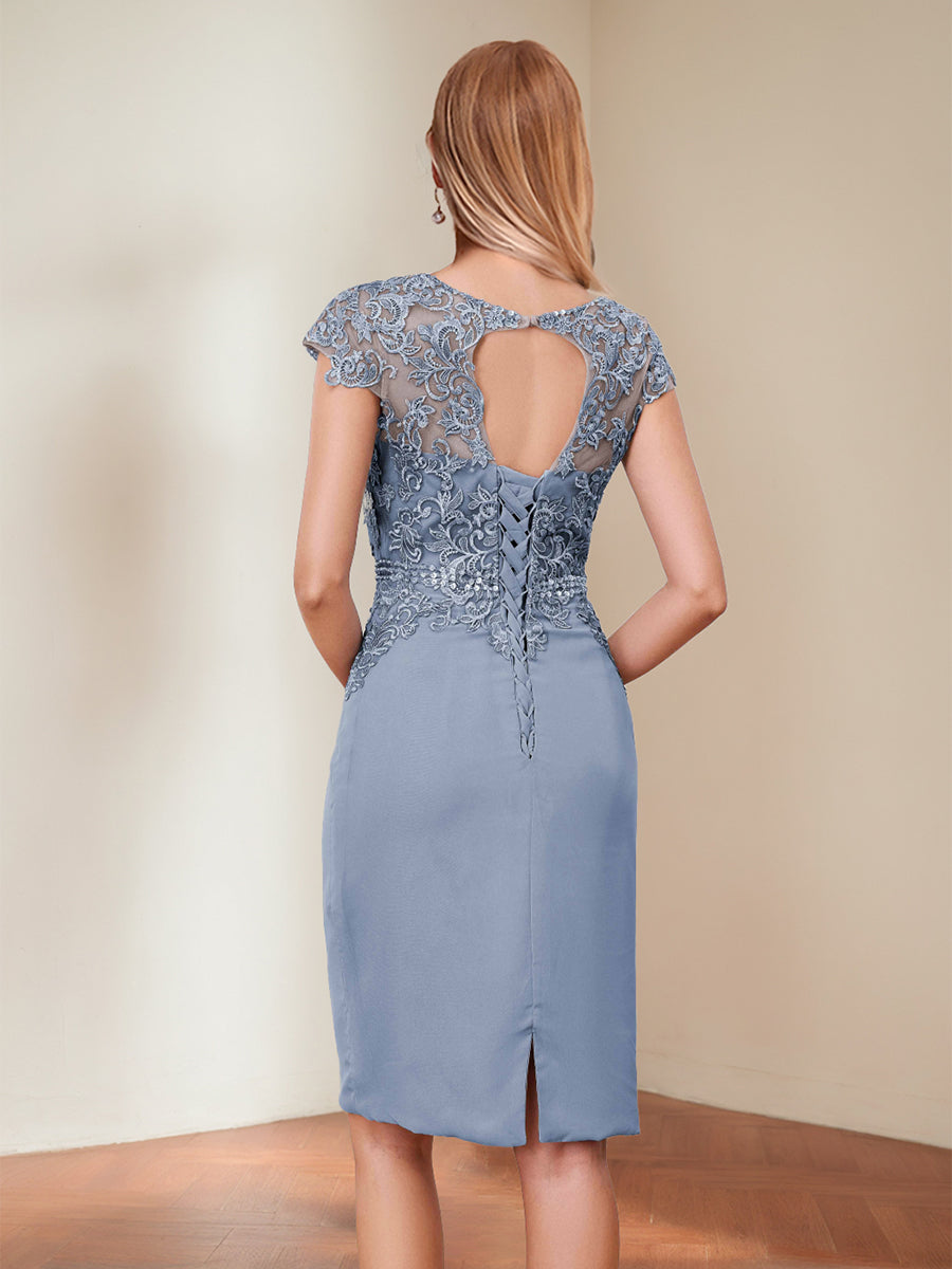 Sheath/Column Scoop Short Sleeves Mother of the Bride Dresses with Appliques & Rhinestone