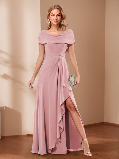 A-Line/Princess Scoop Asymmetrical Mother of the Bride Dresses with Rhinestone & Ruffles