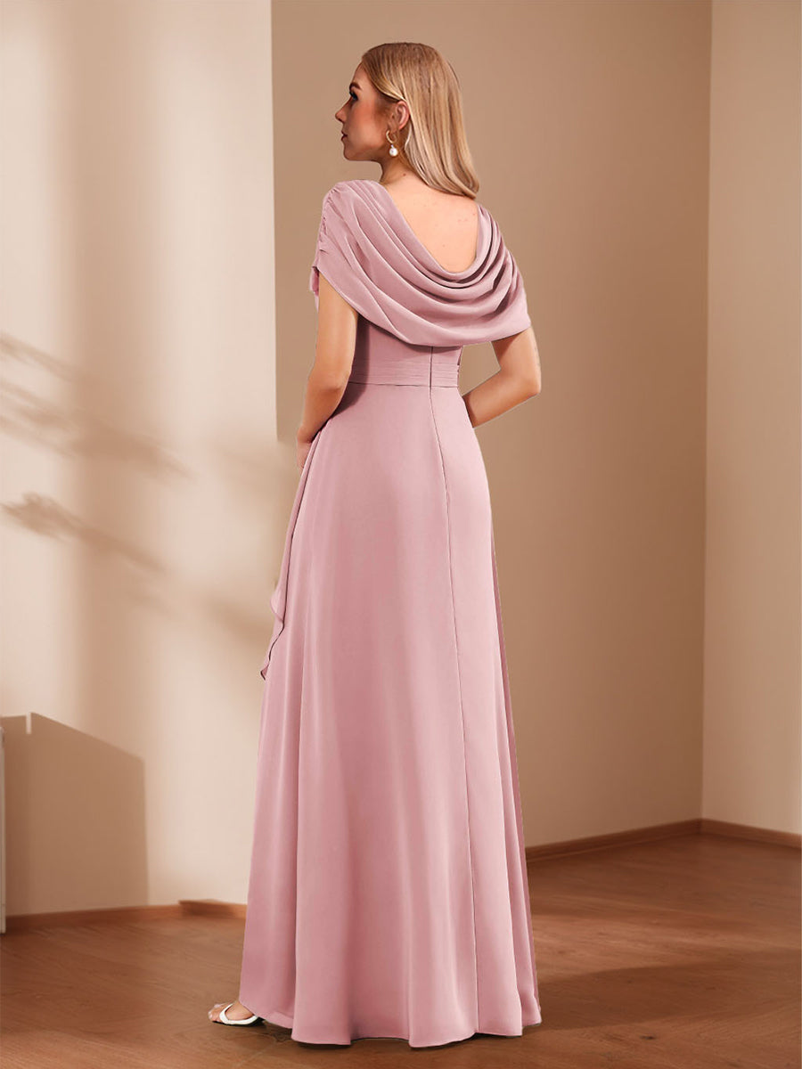 A-Line/Princess Scoop Asymmetrical Mother of the Bride Dresses with Rhinestone & Ruffles