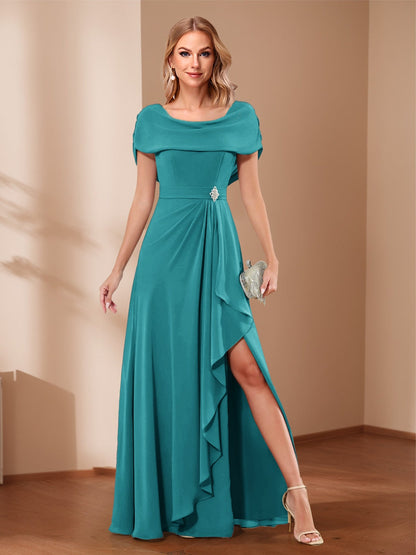 A-Line/Princess Scoop Asymmetrical Mother of the Bride Dresses with Rhinestone & Ruffles