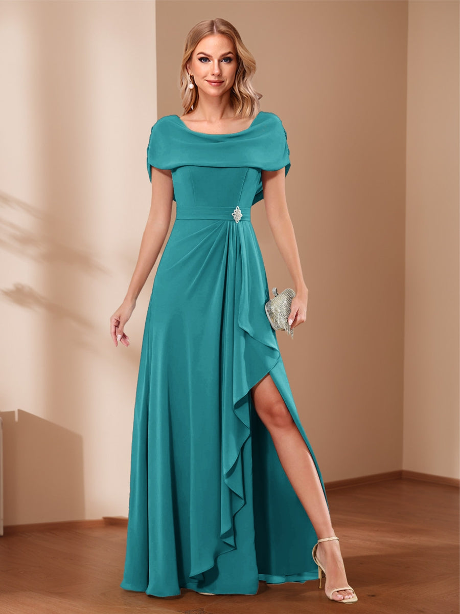 A-Line/Princess Scoop Asymmetrical Mother of the Bride Dresses with Rhinestone & Ruffles