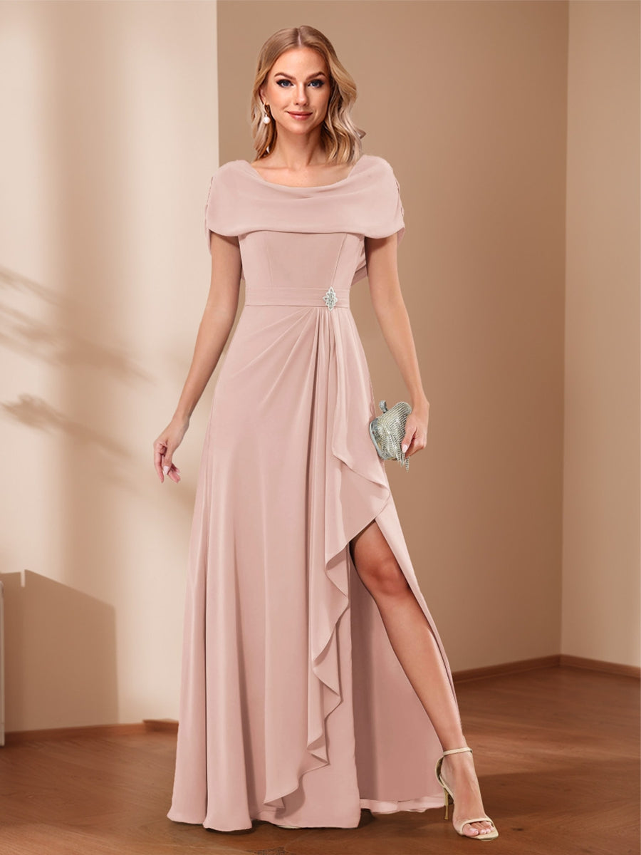 A-Line/Princess Scoop Asymmetrical Mother of the Bride Dresses with Rhinestone & Ruffles